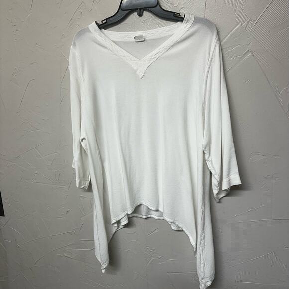 Lagenlook White Sharkbite Hem Top Rayon Cotton Blend Size Large - Picture 2 of 5